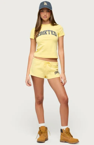 Edikted Sporty Babe Drawstring Micro Shorts In Yellow
