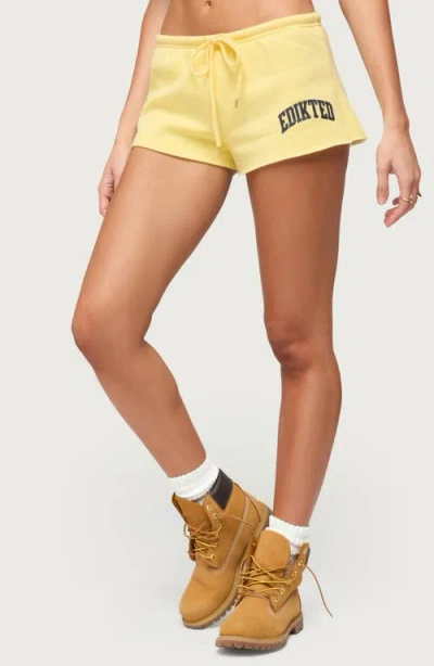 Edikted Sporty Babe Drawstring Micro Shorts In Yellow