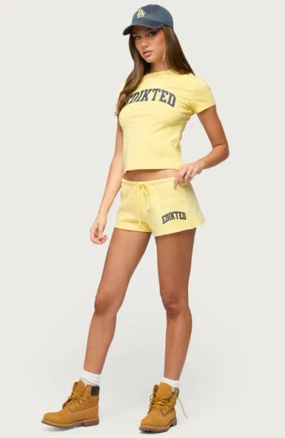 Edikted Sporty Babe Drawstring Micro Shorts In Yellow