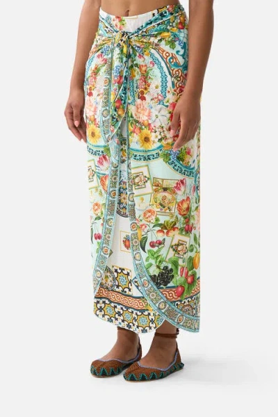 Camilla Layered Long Sarong W Tie Front In Multi