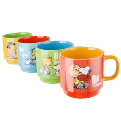 Peanuts Snoopy Stackable Stoneware Mug Set With Rack In Multi