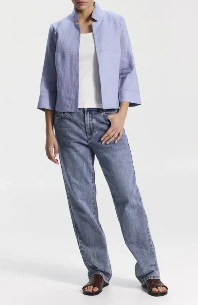 Ronen Chen Cropped Linen Jacket In Blue