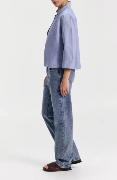 Ronen Chen Cropped Linen Jacket In Blue