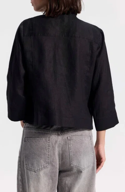 Ronen Chen Cropped Linen Jacket In Black