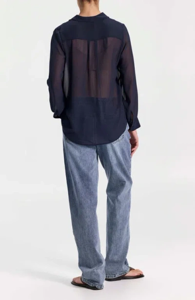 Ronen Chen Chiffon Button-front Blouse In Blue