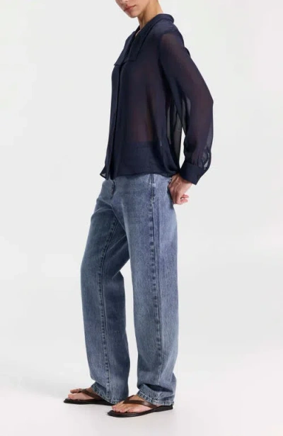 Ronen Chen Chiffon Button-front Blouse In Blue