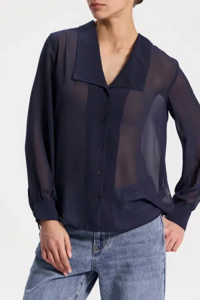 Ronen Chen Chiffon Button-front Blouse In Blue