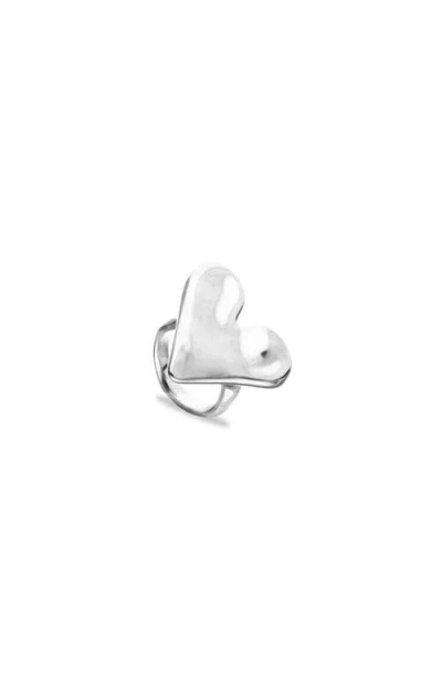 Unode50 Sterling Silver Plated Ring In The Shape Of A Heart In Metallic