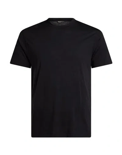 Tom Ford Black Crewneck T-shirt With Logo Embroidery On The Front In Cotton Blend Man In Black