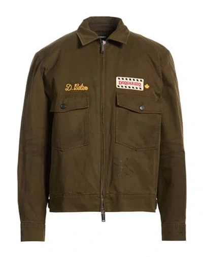 Dsquared2 Embroidered Patch Zip-up Jacket In Green
