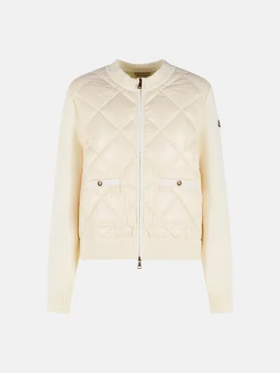 Moncler Womens Miscellaneous Hybrid Logo-badge Nylon And Cotton-knit Cardigan Xl In Neutral