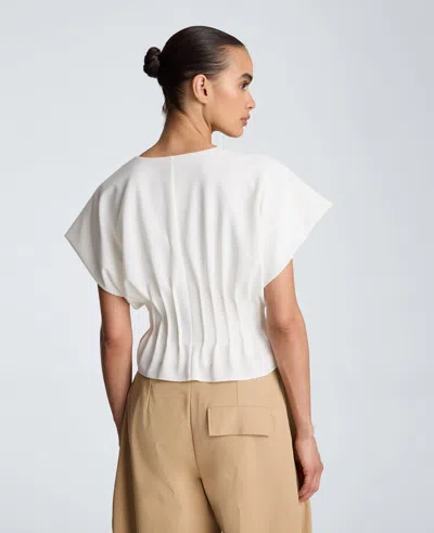 Kenneth Cole Pleated V-neck Pullover Top In White