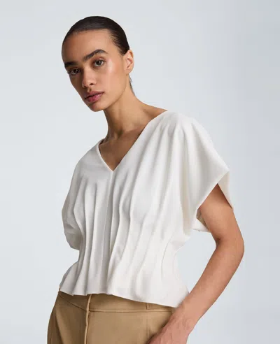 Kenneth Cole Pleated V-neck Pullover Top In White