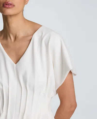 Kenneth Cole Pleated V-neck Pullover Top In White