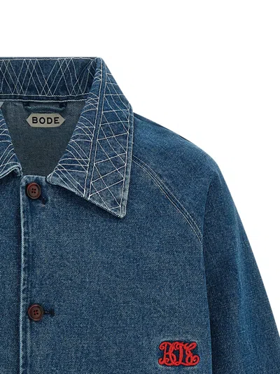 Bode Embroidered Merino Wool-blend Denim Jacket In Blue