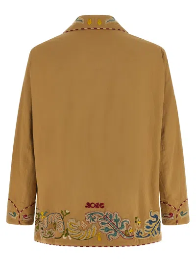 Bode Feather Runner Smoking Embroidered Blazer In Brown