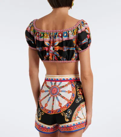 Dolce & Gabbana Carretto Off-the-shoulder Cropped Printed Cotton-poplin Top In Multi