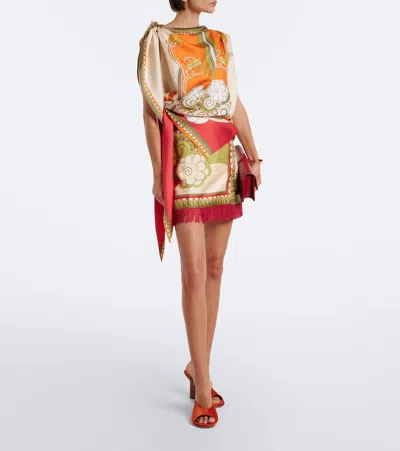 La Doublej Full-on Printed Silk Twill Top In Multi