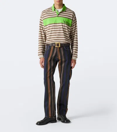 Versace Denim Jeans Striped Pattern Belt Loops In Multi