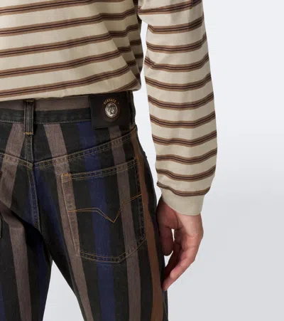 Versace Denim Jeans Striped Pattern Belt Loops In Multi