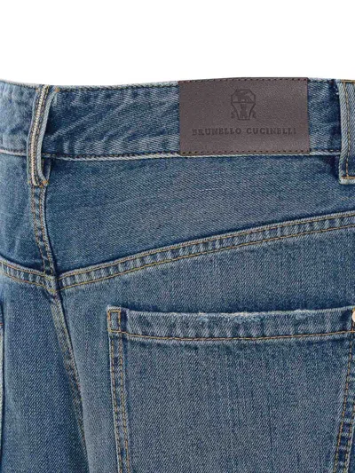 Brunello Cucinelli Blue Stonewashed Denim Jeans In Metallic