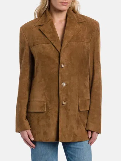 Dondup Button Suede Blazer In Brown