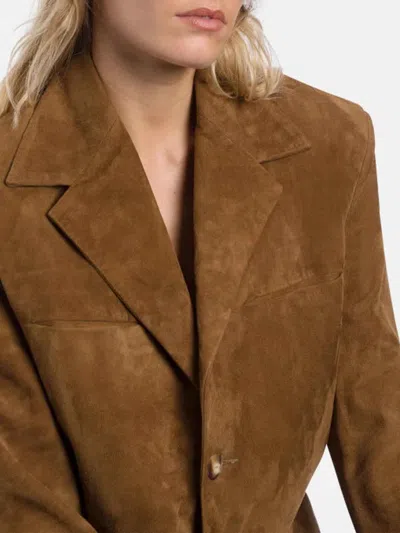 Dondup Button Suede Blazer In Brown