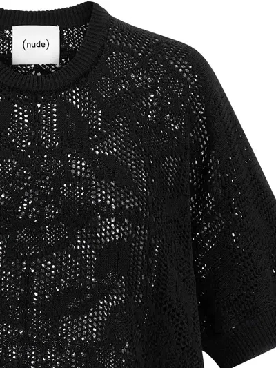 Nude Cotton Sweater Crew Neck Lace Pattern In Black