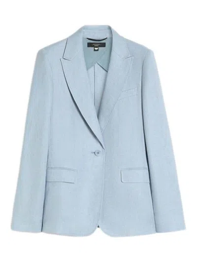 Weekend Max Mara Linen Single-breasted Blazer In Blue