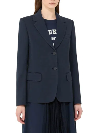 Weekend Max Mara Natural Stretch Wool Blazer In Blue
