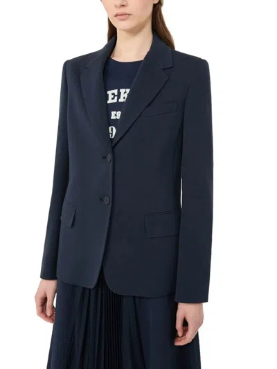 Weekend Max Mara Natural Stretch Wool Blazer In Blue