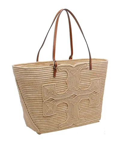 Tory Burch Ella Structured Straw Large Tote Bag Natural In Sand