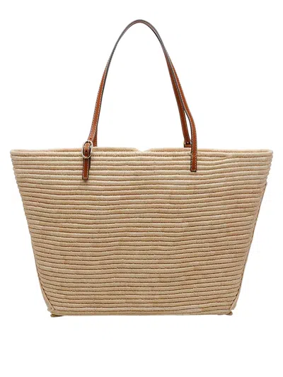 Tory Burch Ella Structured Straw Large Tote Bag Natural In Sand