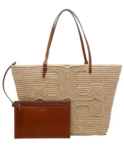 Tory Burch Ella Structured Straw Large Tote Bag Natural In Sand