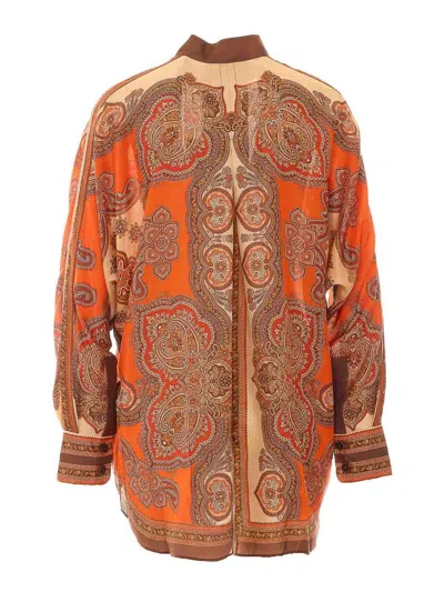 Zimmermann Tangerine Paisley-print Silk Habotai Mahon Dolman Shirt In Brown