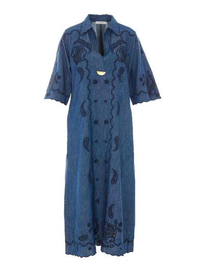 Zimmermann Womens Railway Blue Aster Embroidered Denim Midi Dress Xxs In Burgundy