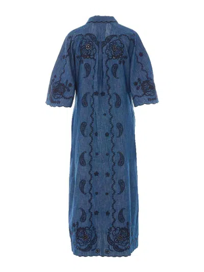 Zimmermann Womens Railway Blue Aster Embroidered Denim Midi Dress Xxs In Burgundy