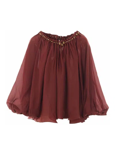 Zimmermann Blouse Aster With Ruffles And Beads In Red