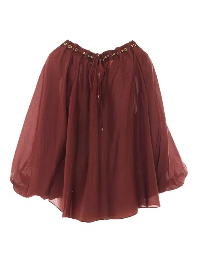 Zimmermann Blouse Aster With Ruffles And Beads In Red