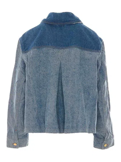 Ganni Patchwork Denim Short Jacket Mid Blue Vintage In Blue