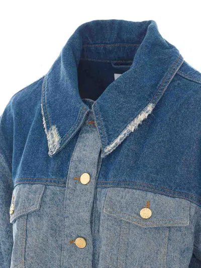 Ganni Patchwork Denim Short Jacket Mid Blue Vintage In Blue