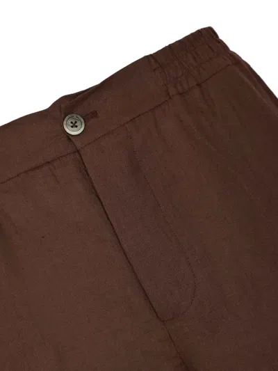 Alpha Studio Chocolate Linen Trousers In Multi