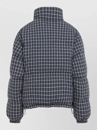 Miu Miu Jacket High Collar Checked Pattern Pockets Quilted In Blue