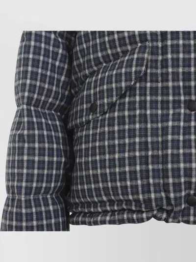Miu Miu Jacket High Collar Checked Pattern Pockets Quilted In Blue