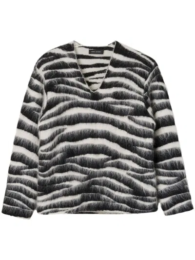 Marc Jacobs Wool Blend Zebra Patterned V Neck Jumper In Multi