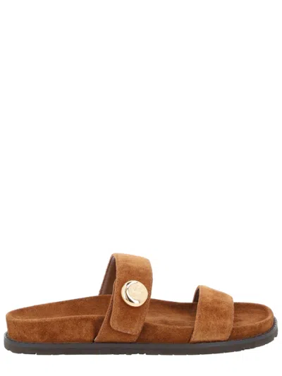 Tory Burch Romy Brown Sandals With Logo Plaque On The Front In Suede Woman In Brown