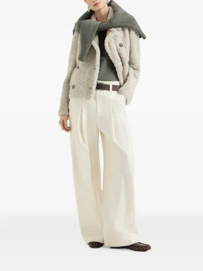 Brunello Cucinelli Double-breasted Shearling Jacket In Neutral