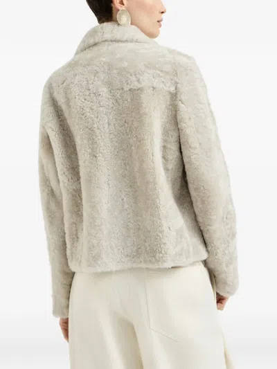 Brunello Cucinelli Double-breasted Shearling Jacket In Neutral