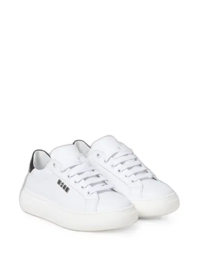 Msgm Logo-plaque Leather Sneakers In White