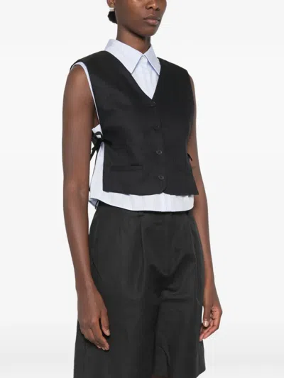 Sandro Pinstripe-pattern Buttoned Top In Black